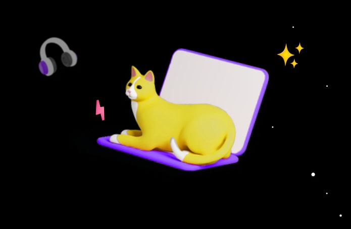 ilustración de gato sobre una laptop
