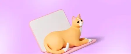ilustración 3D de un gato acostado sobre una computadora